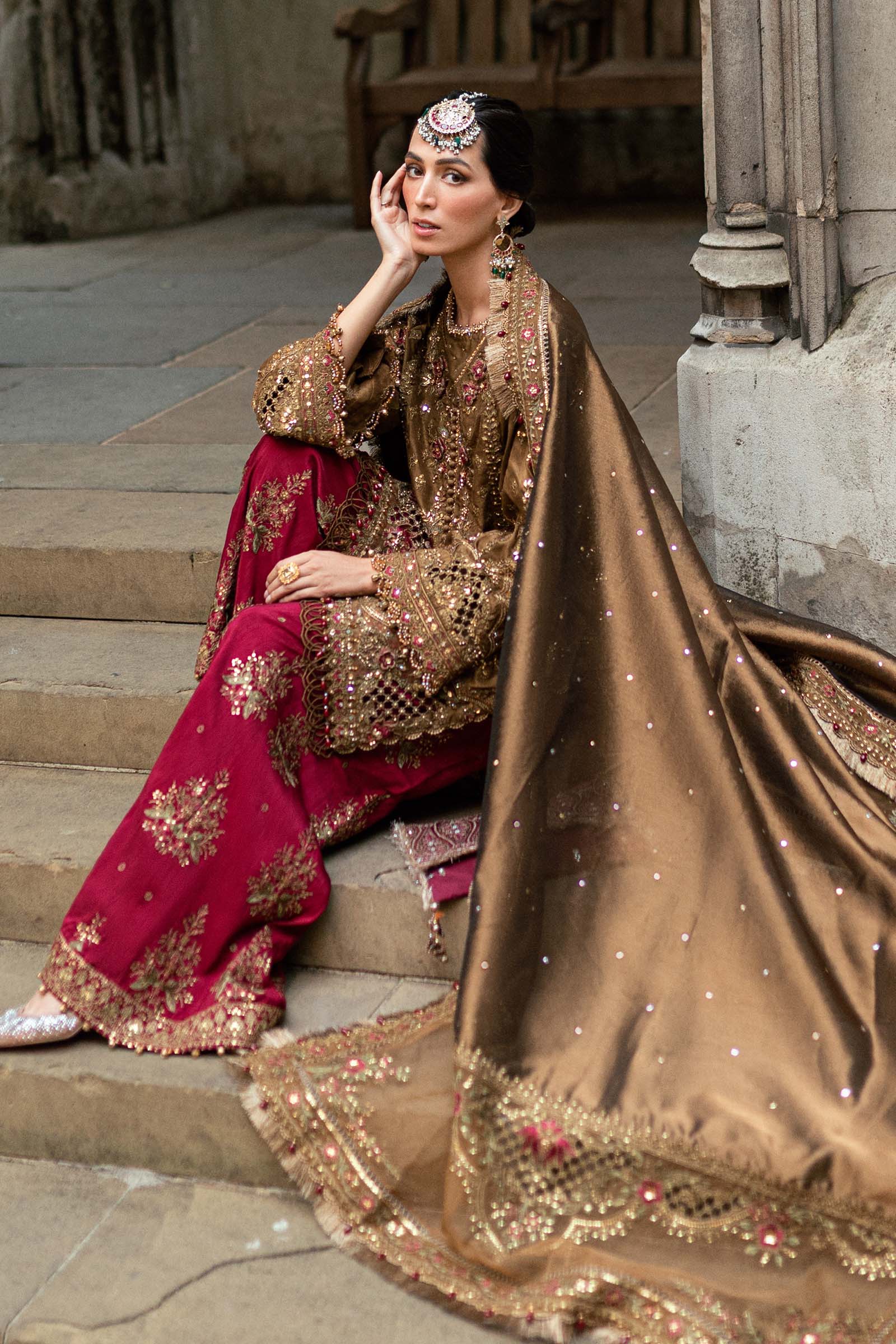 3 Piece Embroidered Raw Silk Suit