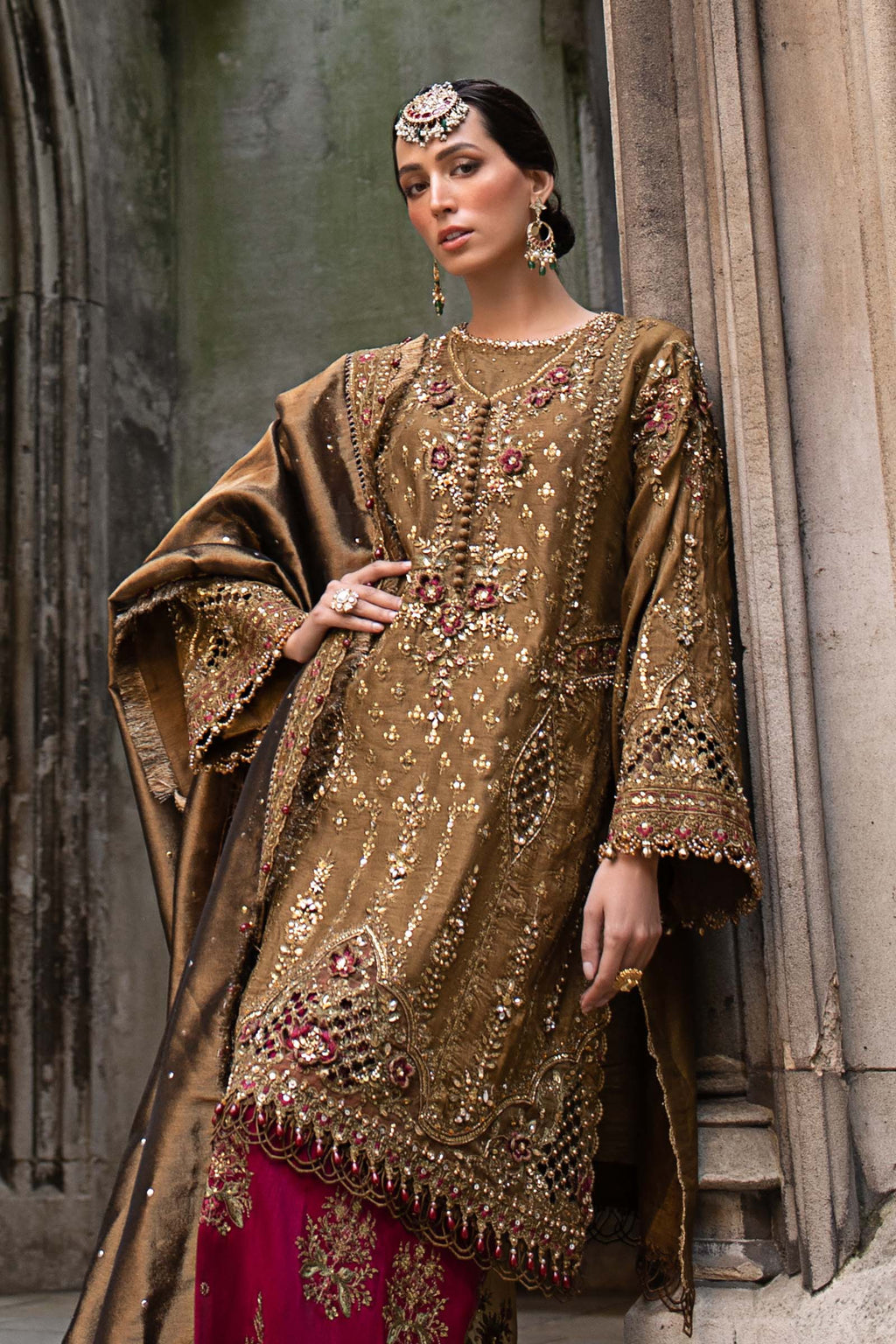 3 Piece Embroidered Raw Silk Suit