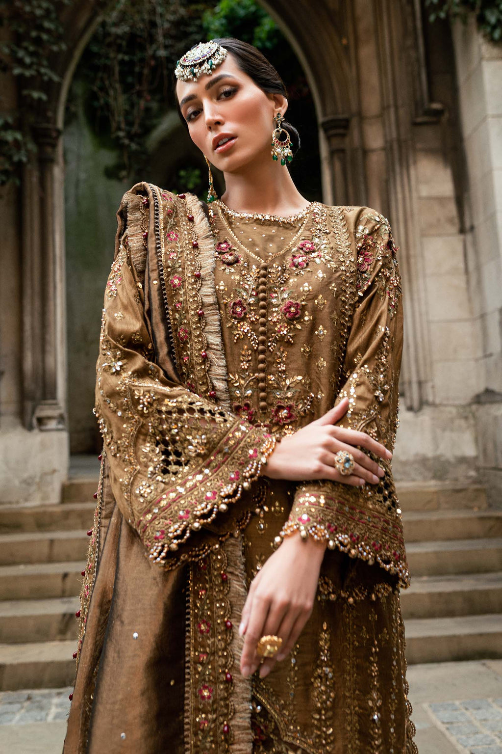 3 Piece Embroidered Raw Silk Suit