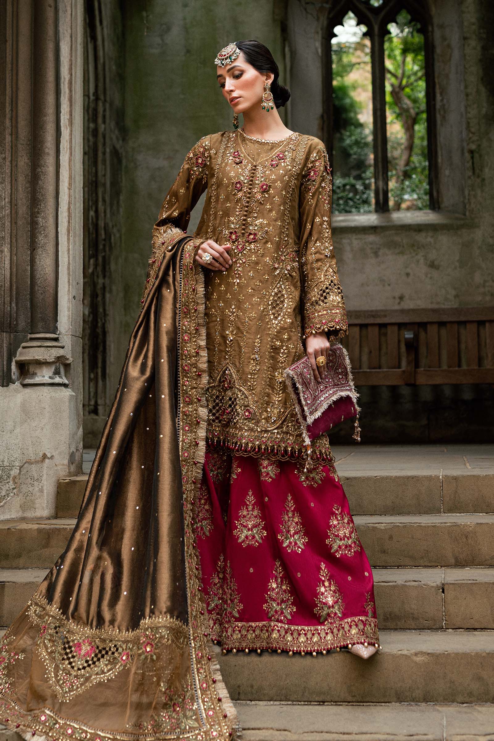 3 Piece Embroidered Raw Silk Suit