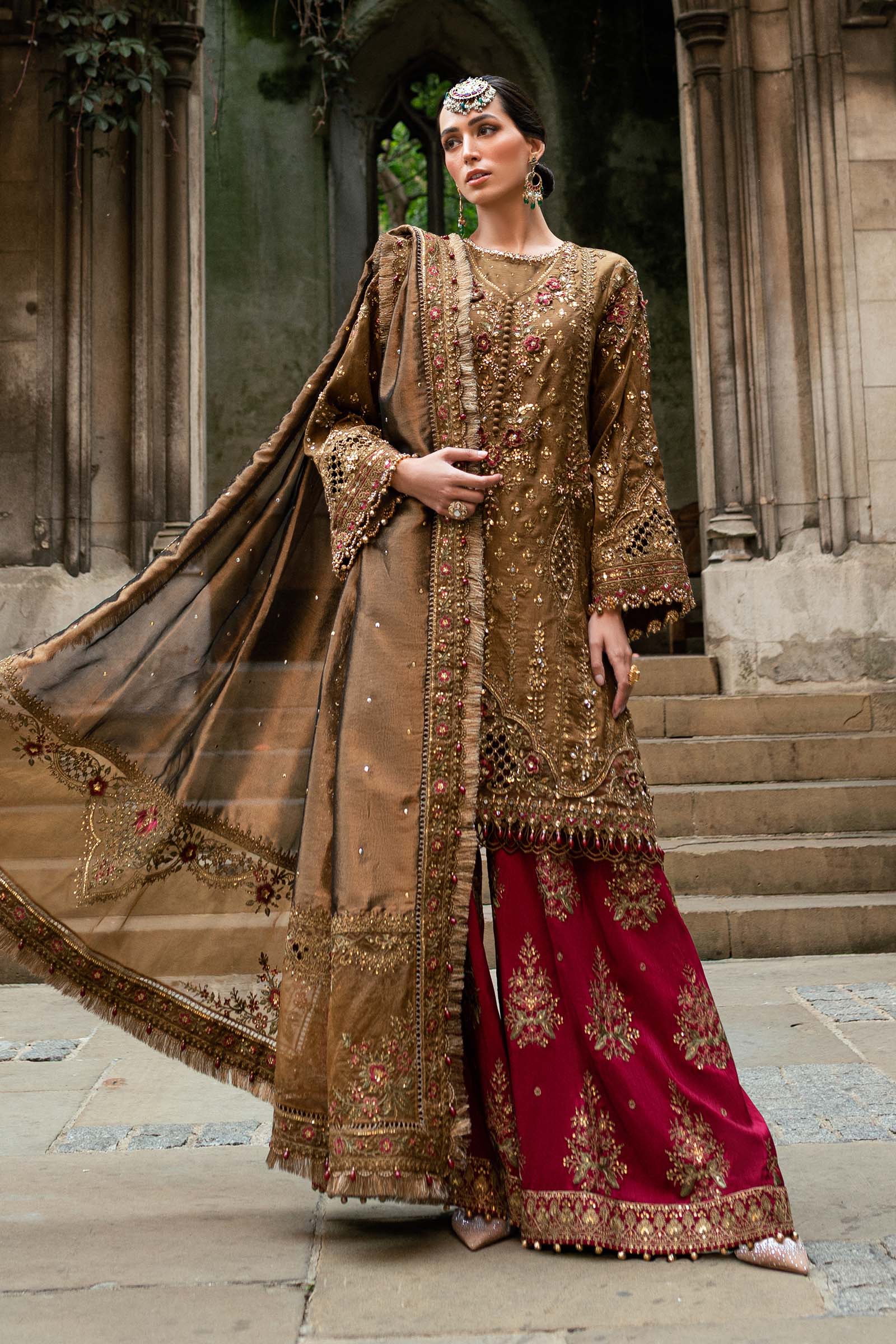 3 Piece Embroidered Raw Silk Suit