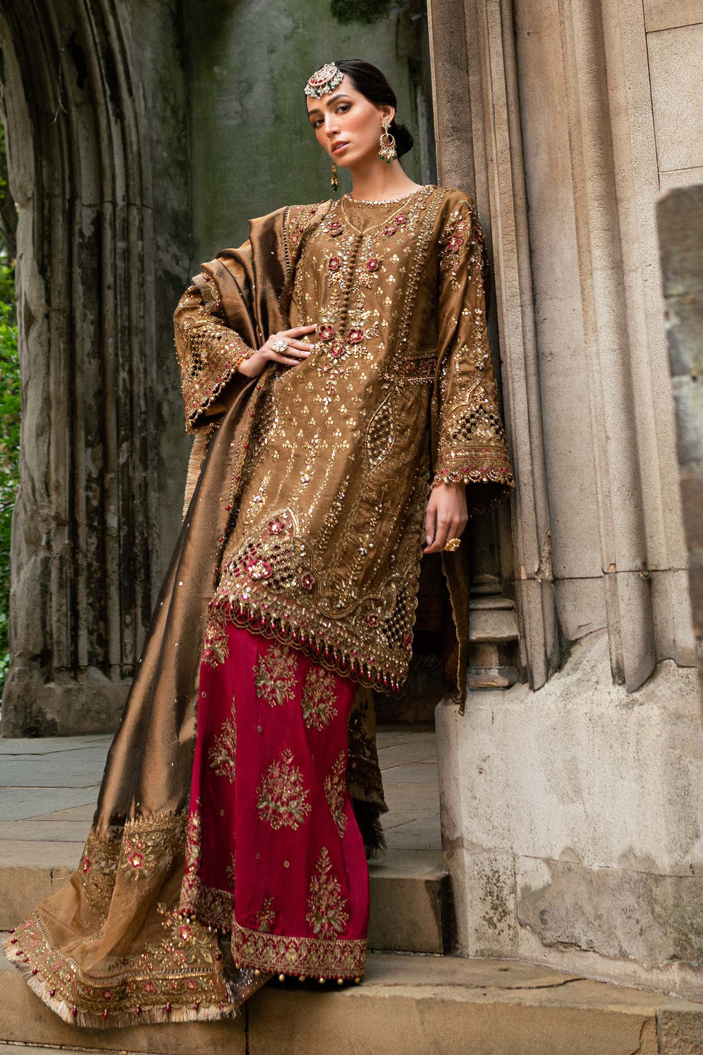 3 Piece Embroidered Raw Silk Suit