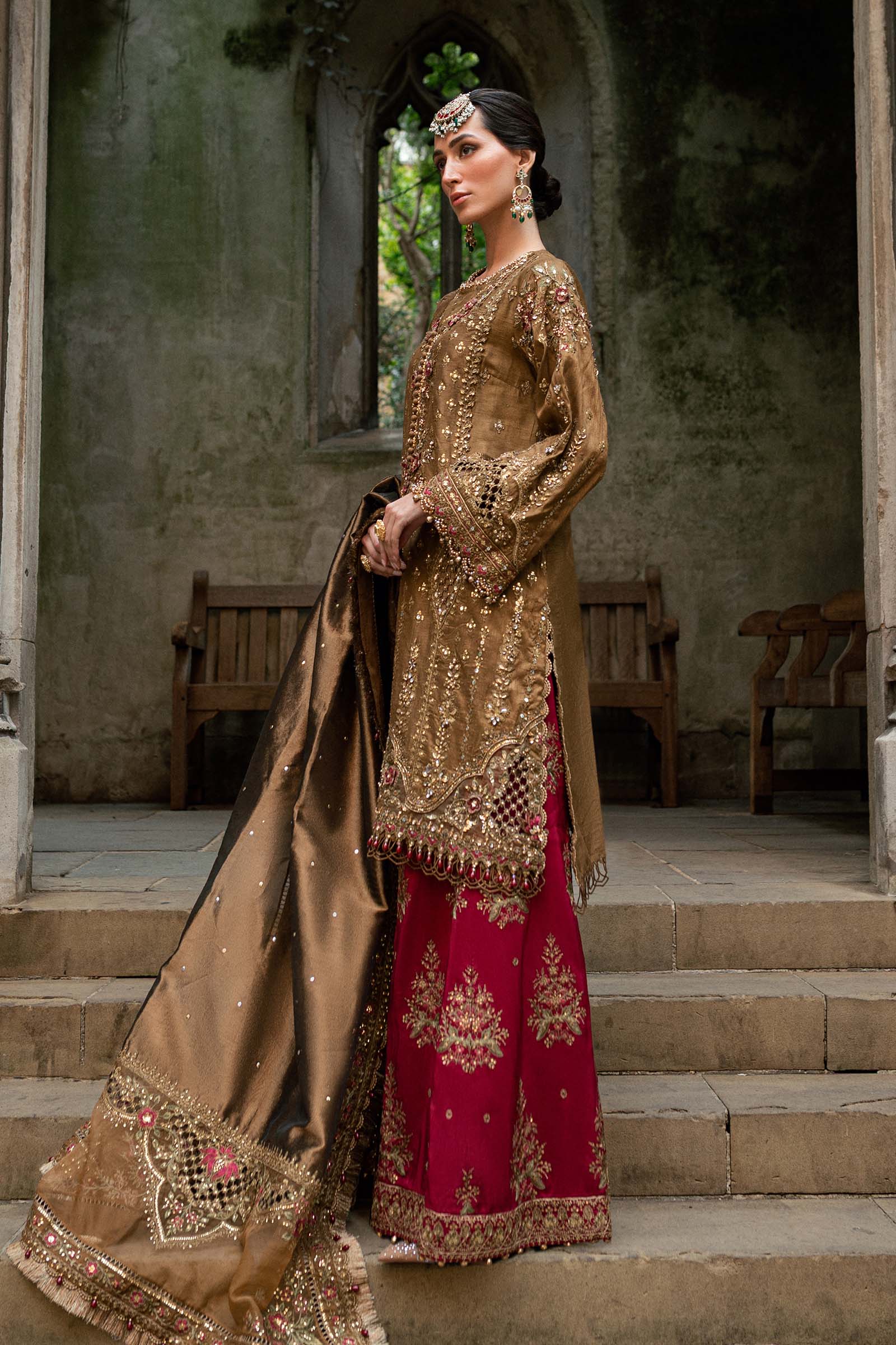 3 Piece Embroidered Raw Silk Suit