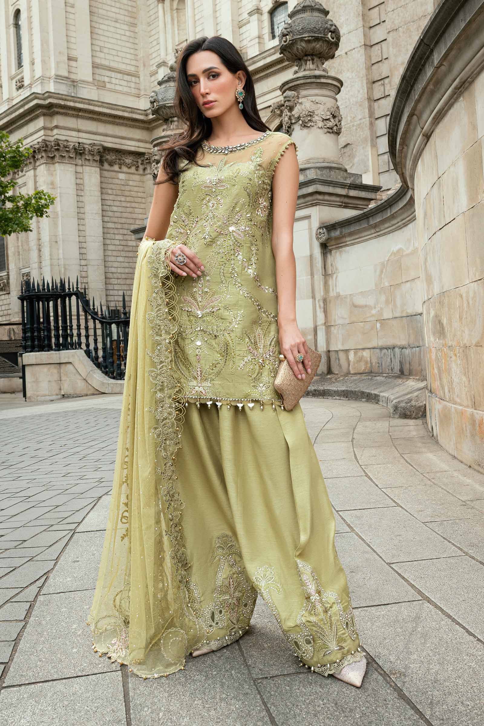 3 Piece Embroidered Raw Silk Suit